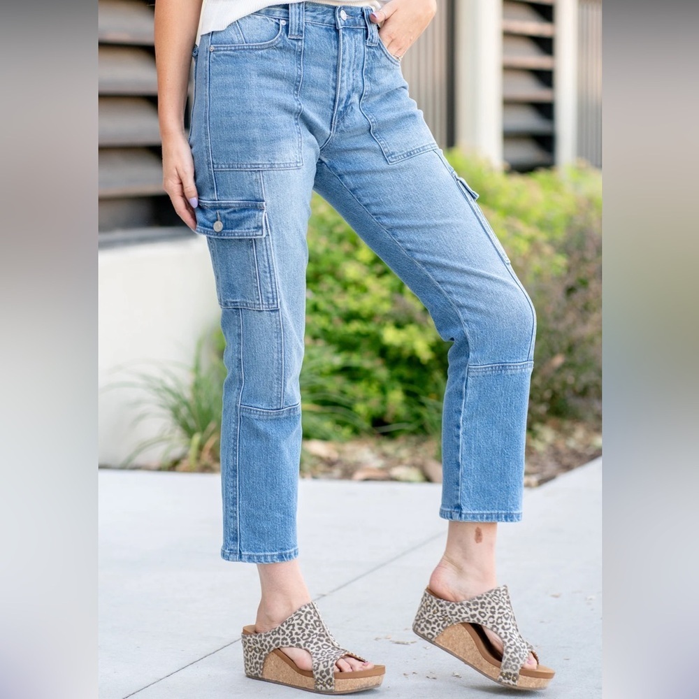 KanCan Light Blue Straight Leg Cargo Jeans - Picture 5 of 15